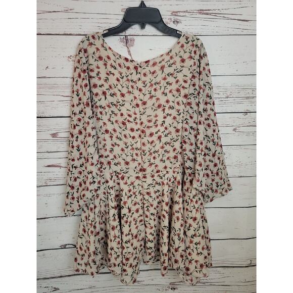 Hayden Tan Floral Print V-Neck Dolman Sleeve Boho Peplum Top Women's Size 2XL - Picture 2 of 12